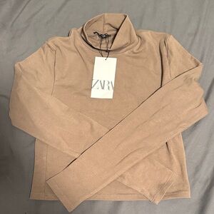 Zara Brown Cropped Mockneck/Turtleneck Sweater
